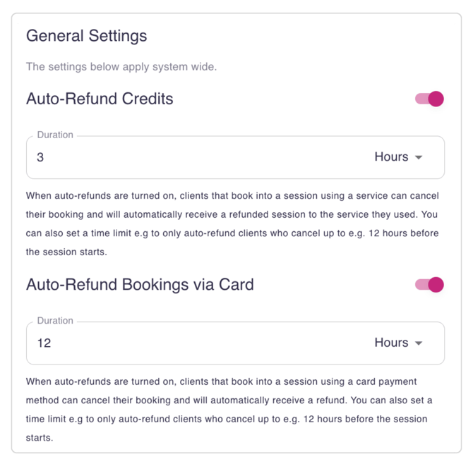Auto Refund Settings