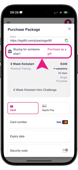LegitFit Purchase Gift Card on App Phone Mockup 