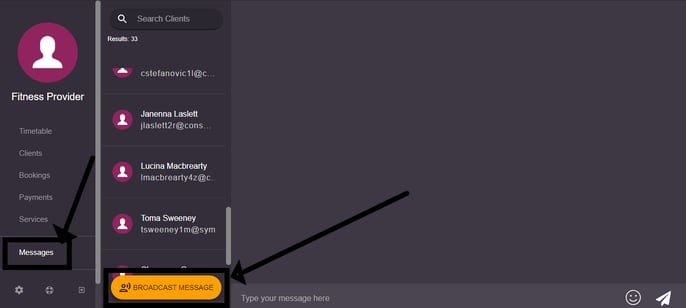 broadcast messages tab